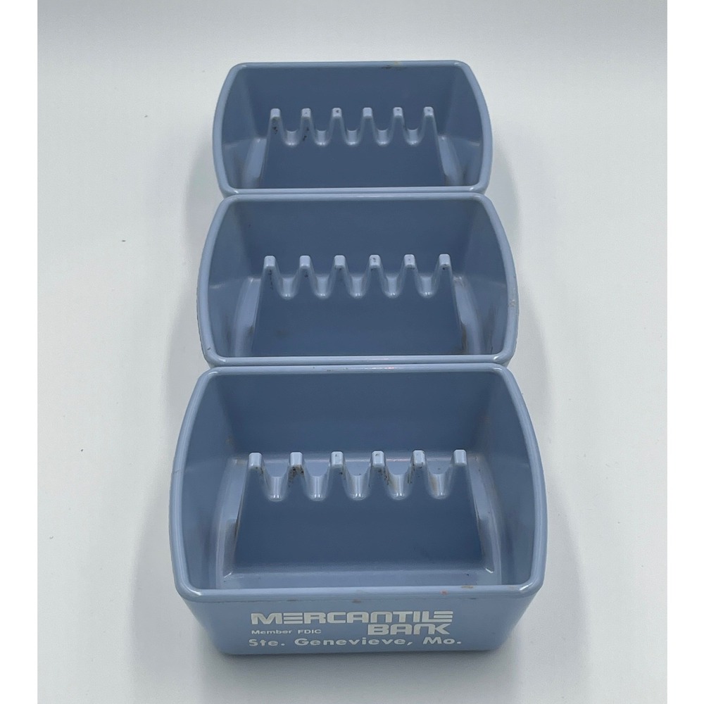 Vintage Mercantile Bank Ste Genevieve MO Blue Ashtray Set of 3 Made in USA